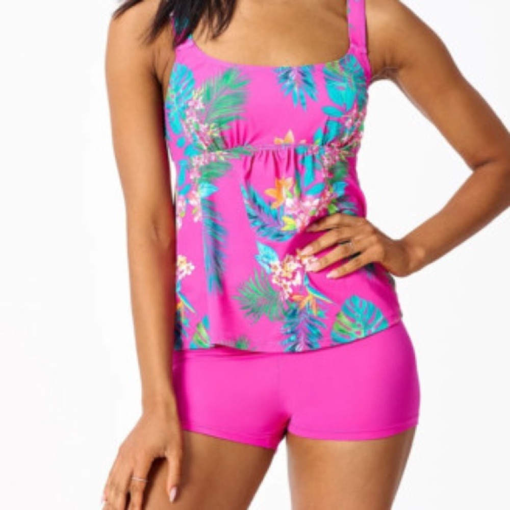 Belle by Kim Gravel Pink Floral Tankini 2 Piece Swimsuit shorts size 16 NWT